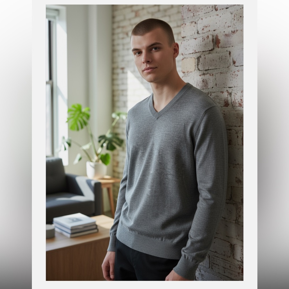 Jack Spade 100% Wool V-Neck Sweater in Gray